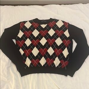 Brandy Melville Argyle Heart Sweater in Navy, Red, and White